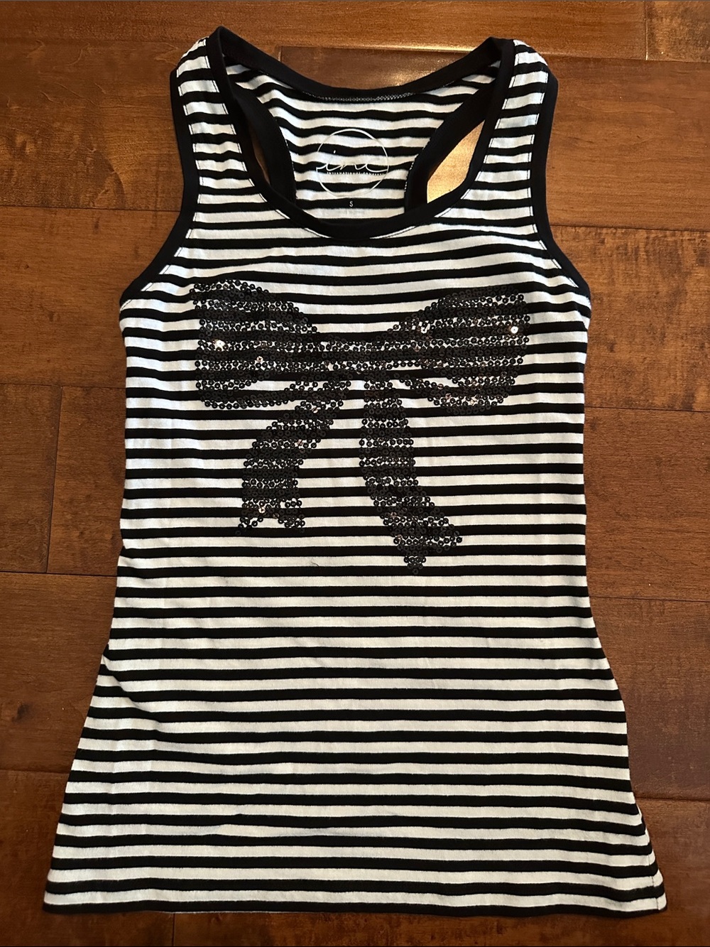 INC International Concepts Black and White Striped Tank with Sequin Bow